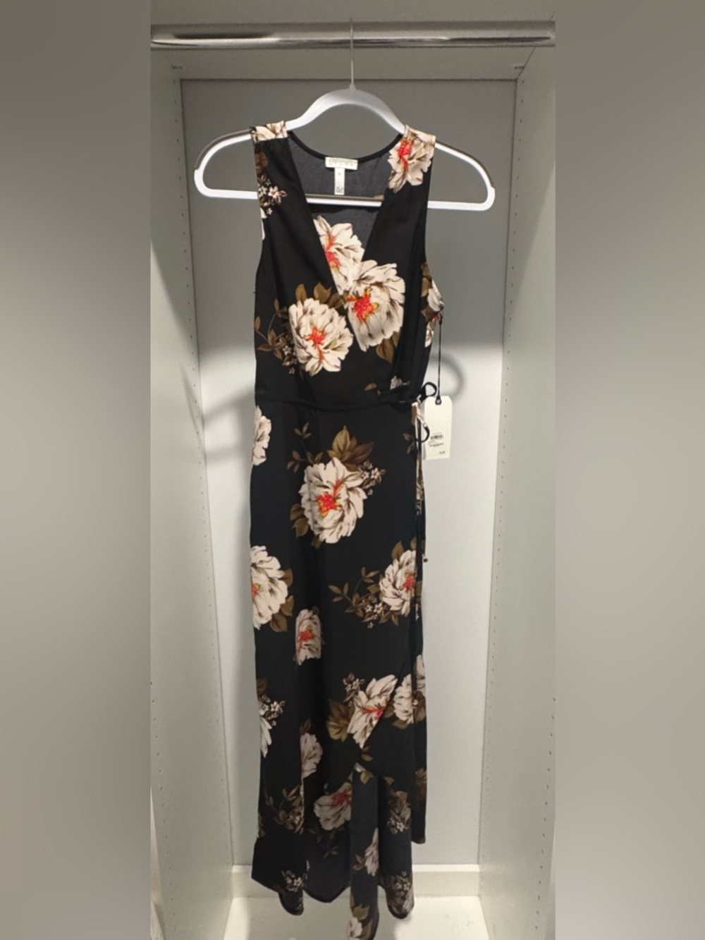Leith Floral Wrap Maxi Dress - Black with Cream & Brown XS NWT